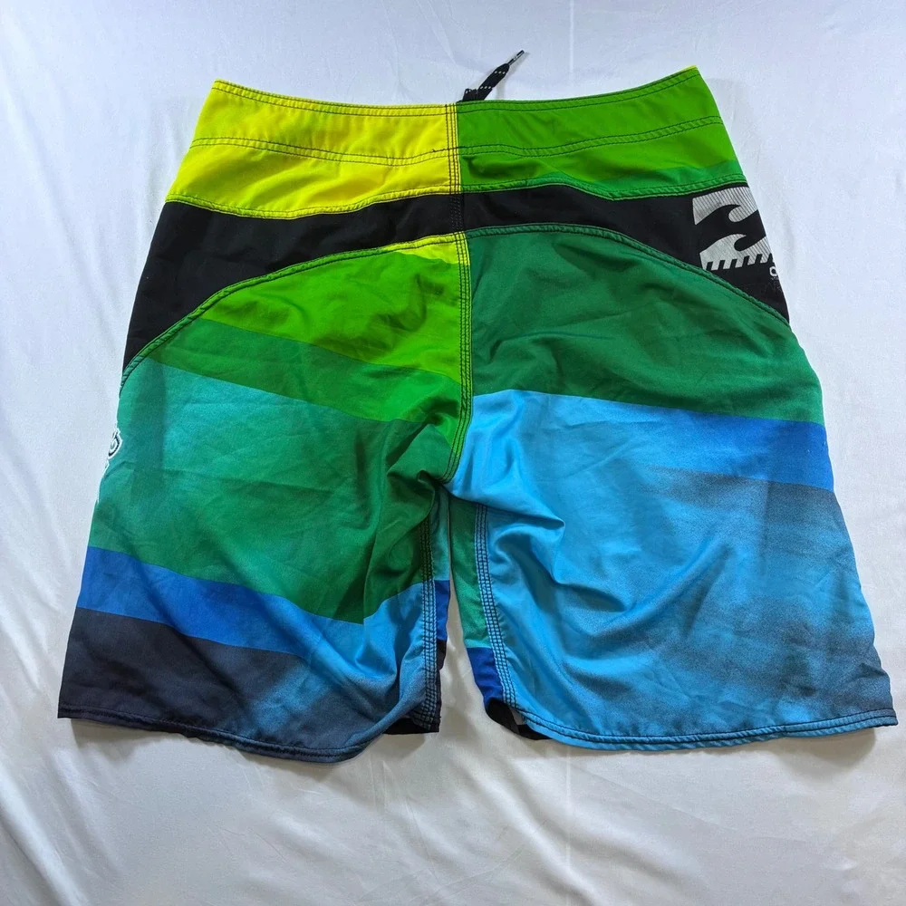 Billabong Platinum Quad X Stretch Board Shorts Mens 36 Green Blue Y2K M104LDOM